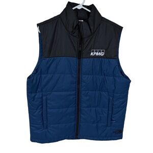 Mens The North Face Full Zip Puffer Vest Large Blue Black Winter Outdoor KPMG
